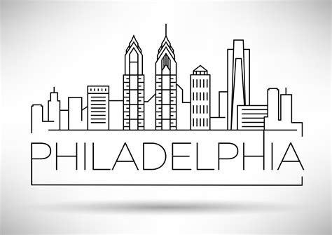 40 USA Cities Linear Skyline | Philadelphia skyline, City sketch, City ...