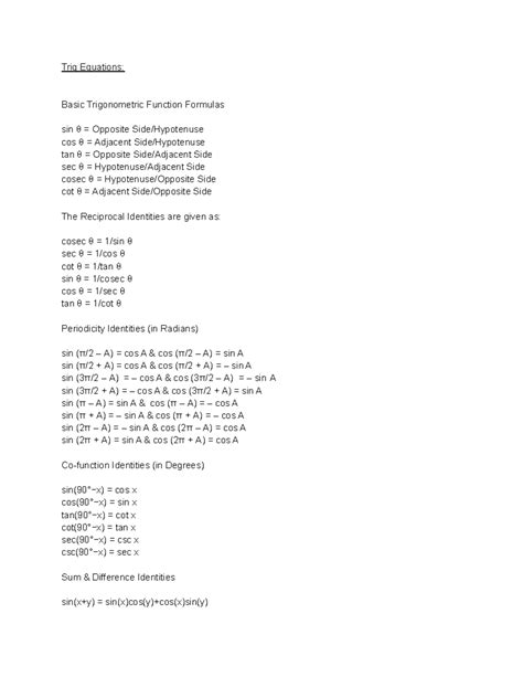 Image result for Math and Science Triggonoemtry Equations