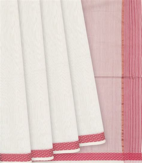 Off White Handloom Maheswari Silk Cotton Saree With Stripes Pallu ...