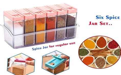 DELSANI CORPORATE GIFT Plastic 6 in 1 Masala Box Spice Jars Dispenser ...