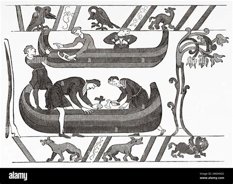 The Bayeux Tapestry, which represents the construction of the boats for ...