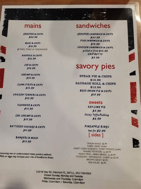 Menu at Clermont Fish House restaurant, Clermont