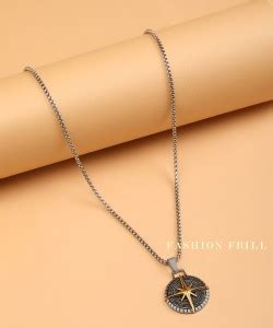 Fashion Frill Silver Chain Pendant For Men Cross Compass Chain Necklace ...