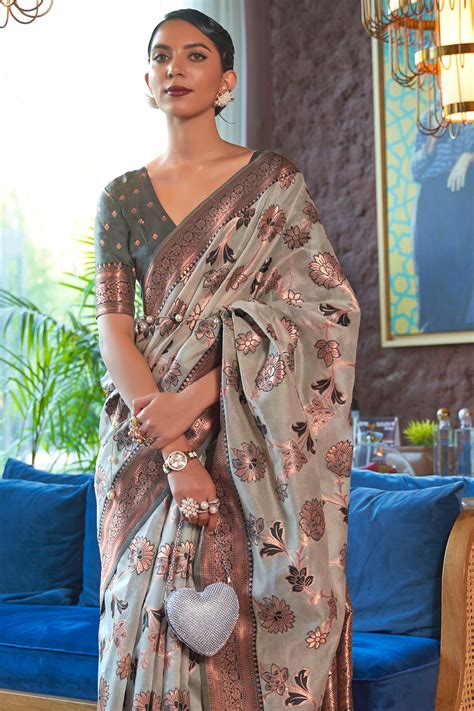 Buy Coin Grey Organza Saree online-Karagiri