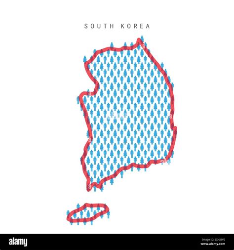 South Korea population map. Stick figures South Korean people map with bold red translucent ...