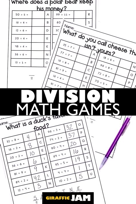 Division Games 2 3 and 4 digit Quotients Division Practice 4th and 5th ...