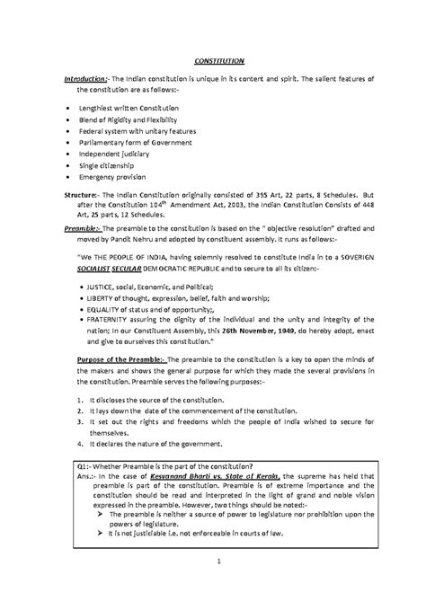 Constitution - The salient features of the constitution are as follows ...