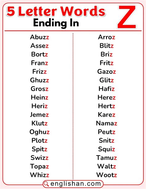 Words That End in Z: Complete List for English Learners
