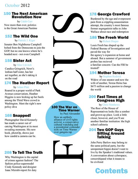 Table Of Contents Magazine Layout