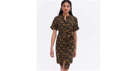 Yumi Navy Ditsy Floral Mini Shirt Dress | New Look