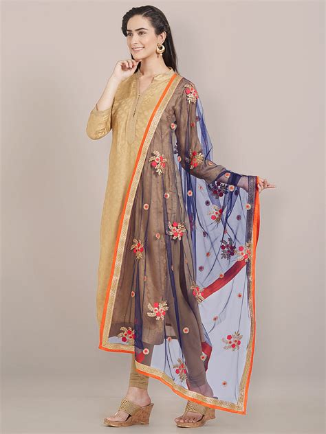 Floral Embroidered Net Dupatta Dupatta Bazaar