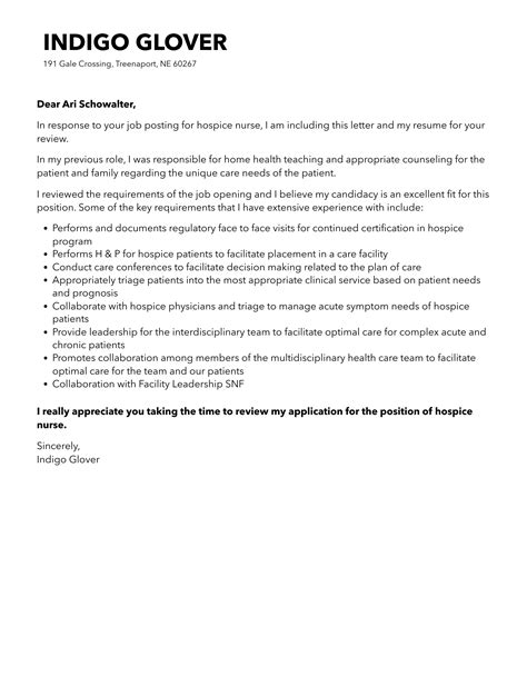 Hospice Nurse Cover Letter | Velvet Jobs