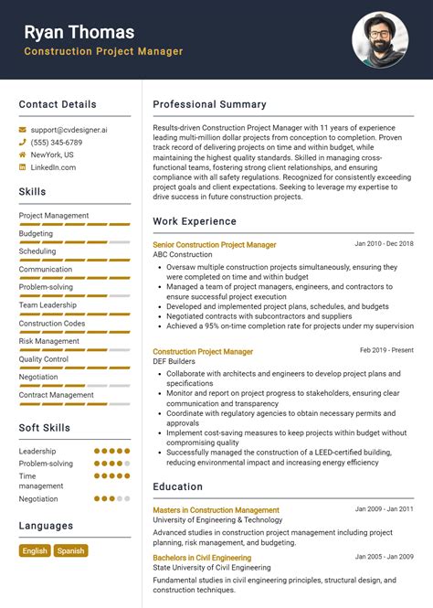 17 Construction Project Manager Resume Examples And Templates for 2024 - ResumeDesign.ai