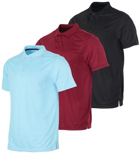 Real Essentials 3-Pack: Men's Quick Dry Polo Shirts with Pocket ...