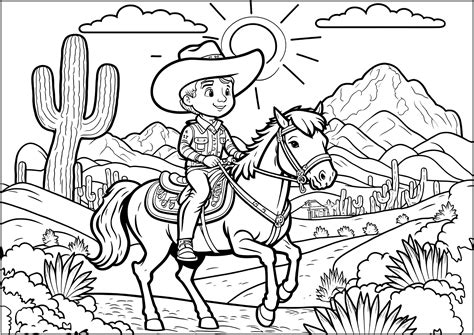 Young Cowboy on his horse - Cow-boys Coloring Pages