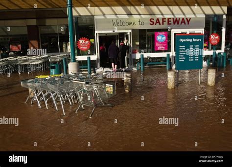 Safeway store flooded after heavy rain at Ross on Wye Herefordshire ...