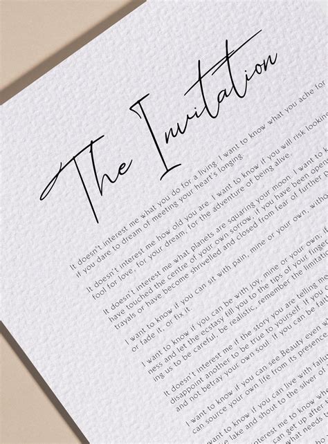 The Invitation by Oriah Mountain Dreamer Print Framed Poem - Etsy