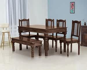 APRODZ Sheesham Wood Reyk 6 Seater Dining Table Set with 1 Bench & 4 ...