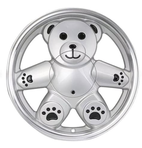 Teddy Bear Hubcaps Set of 4 Adorable Car Wheel Covers, Silver Color Customized Center Cap Ronald ...