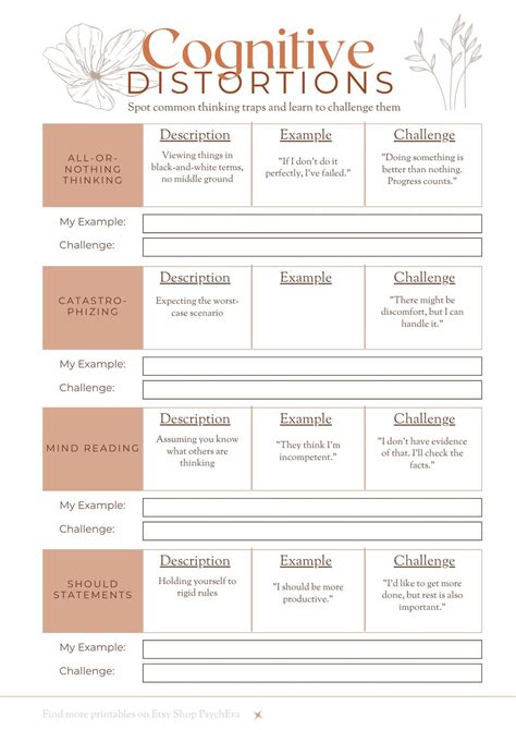 Cognitive Distortion Worksheet – Printable Therapy Tool for Challenging ...