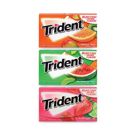 Trident Sugar-Free Gum, Fruit Variety, 14 Pieces/Pack, 20 Packs/Carton ...