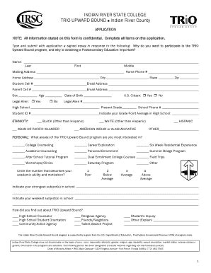 Fillable Online irsc INDIAN RIVER STATE COLLEGE TRIO UPWARD BOUND ...