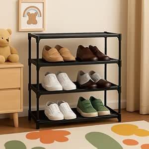 Gevoli 4 Tier Shoe Rack with Shelf, Folding Shoe Rack for Bedroom ...