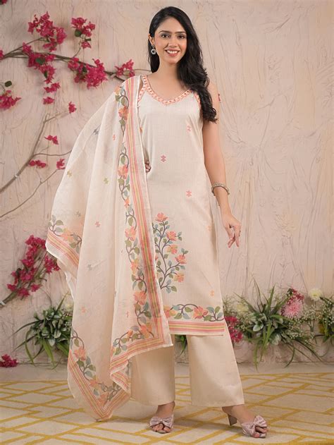 Light Yellow Embroidered Cotton Printed Co-ord Set- Set of 2