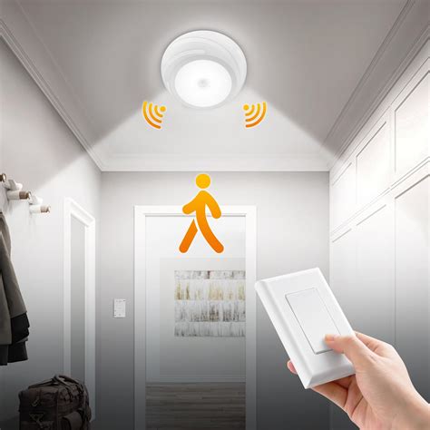 SURAIELEC Battery Ceiling Light with Wall Switch, Motion Sensor Light ...