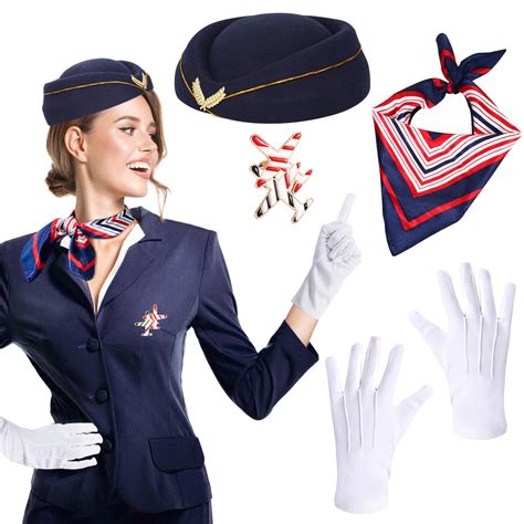Amazon.com: PHOGARY 4PCS Women's Flight Attendant Costume Set ...