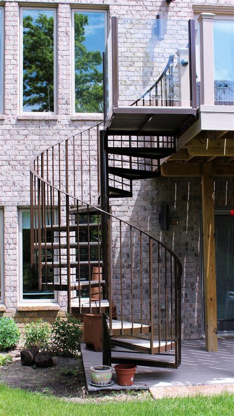 Brown Exterior Spiral Staircase for Deck - Great Lakes Metal Fabrication