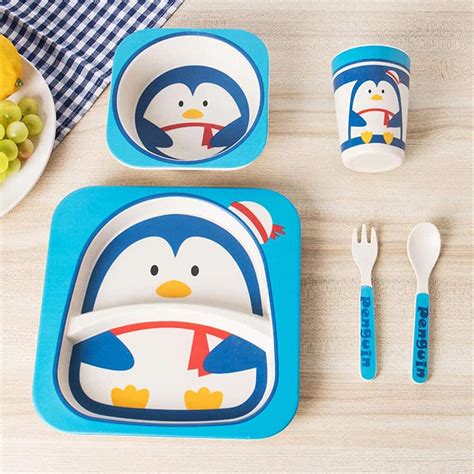 Safe-O-Kid 5 Piece Bamboo Fiber Dinner Set for Kids, Plate - Bowl - Sp ...