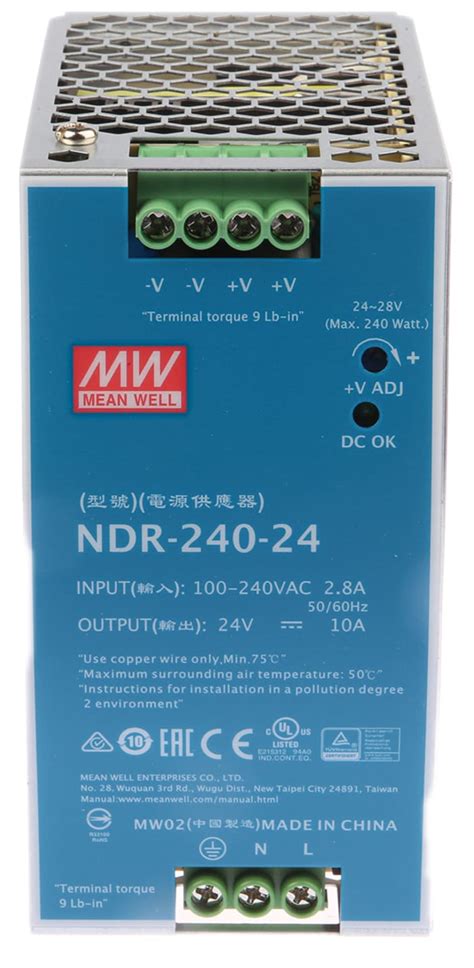 NDR-240-24 MEAN WELL | MEAN WELL NDR Switch Mode DIN Rail Power Supply ...