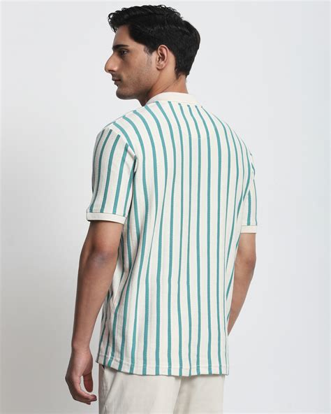 Buy Teal Textured Stripe Regular Fit T-shirt Online at Muftijeans