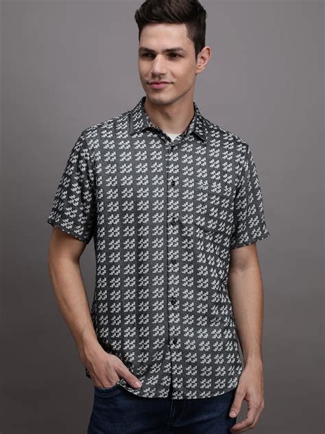 Buy Grey Checked Half Sleeve Shirt – Crocodile