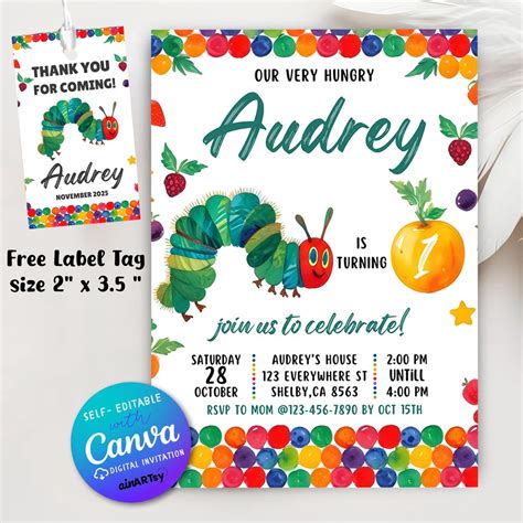 Very Hungry Caterpillar First Birthday Invitation, Fat Caterpillar ...