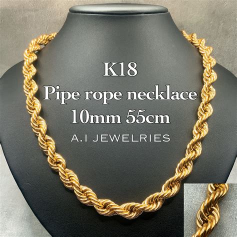18金 パイプ ロープ チェーン ネックレス 10ミリ 55センチ メンズ / K18 Rope chain necklace 10mm ...