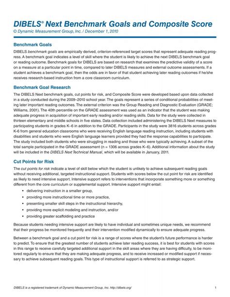 DIBELS® Next Benchmark Goals and Composite Score