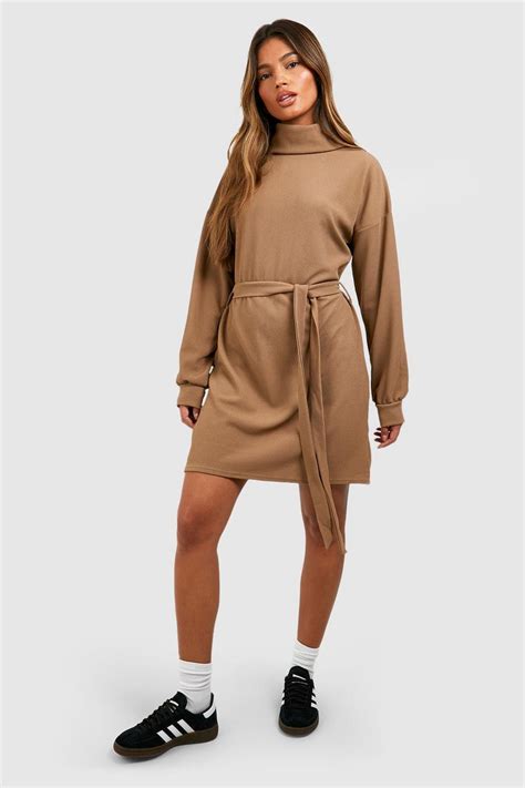 Ripple Rib Belted Mini Dress | boohoo UK