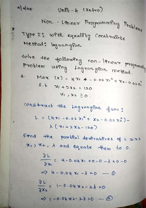 Unit 4 - Lecture Notes on Non-Linear Programming Problems (NLP) - Studocu