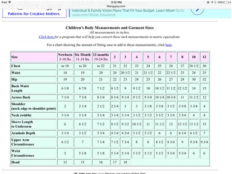 Image result for Sewing Pattern Sizing Chart
