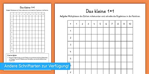 Tabelle zum Einmaleins: Kleines 1x1 – Arbeitsblatt