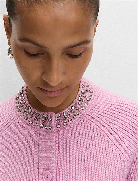 Buy Textured Embellished Button Front Cardigan at Marks & Spencer