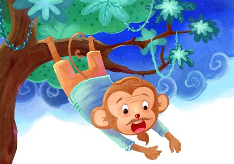 猴子捞月|儿童插画|插画|积极向上的名字 - 原创设计作品 - 站酷 (ZCOOL)