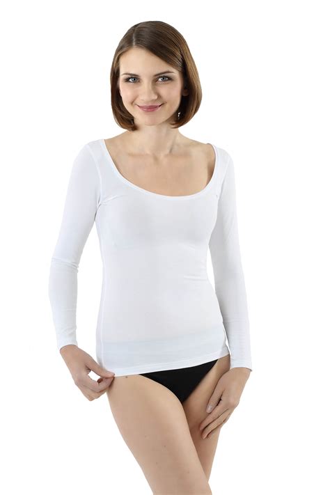 ALBERT KREUZ | Women's long sleeve undershirt with deep scoop neck ...