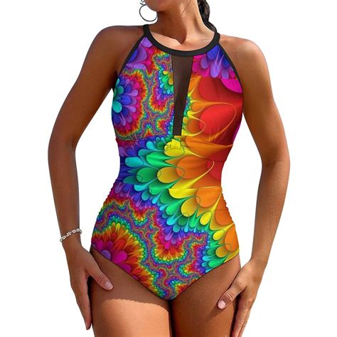 Red Paint Splash Swimsuit Abstract Art Push Up Swimwear One Piece ...