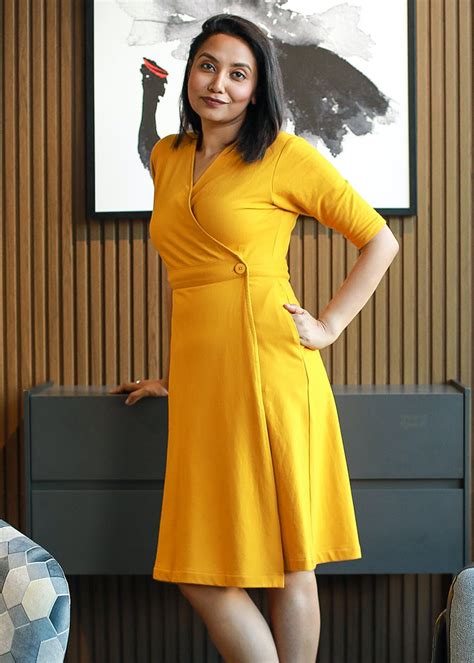 Get Magnolia Buttoned Wrap Dress - Mustard at ₹ 2490 | LBB Shop