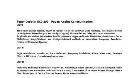 Analog Communication (EC 101) - Unit I to IV Overview and Key Concepts ...
