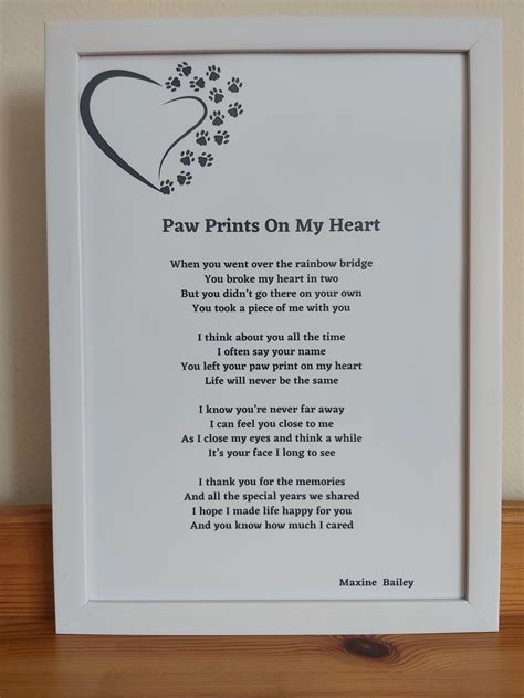 Pet Loss Poem: Paw Prints on My Heart Keepsake (digital Download) - Etsy