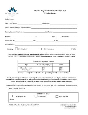 Fillable Online Mount Royal University Child Care Waitlist Form Fax ...